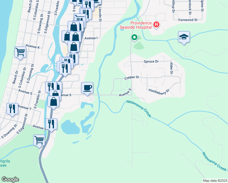 map of restaurants, bars, coffee shops, grocery stores, and more near 1320 Avenue S in Seaside
