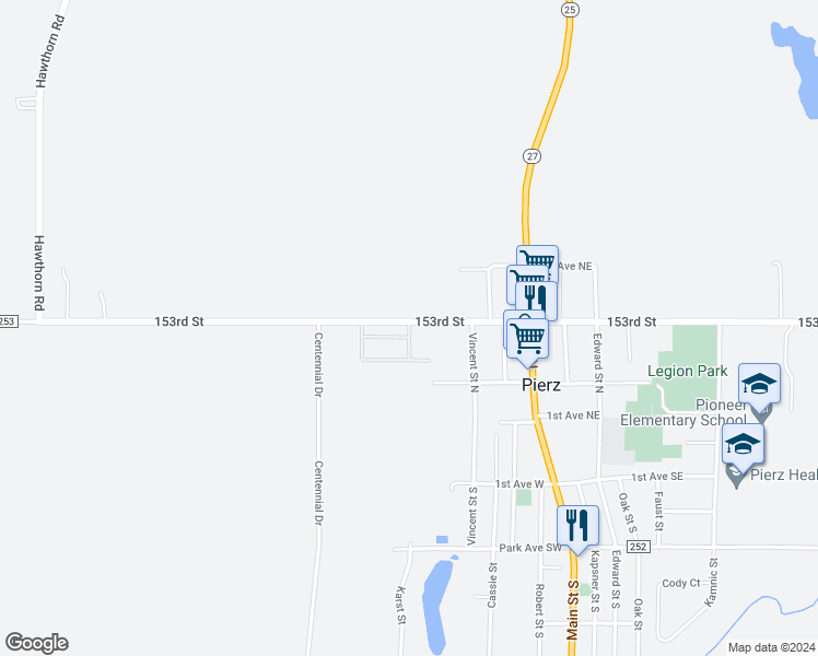 map of restaurants, bars, coffee shops, grocery stores, and more near 302 3rd Avenue Northeast in Pierz