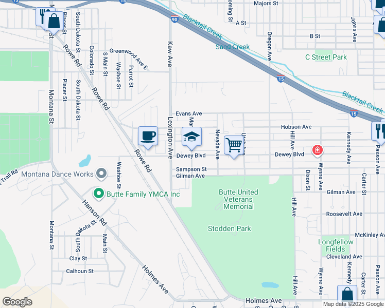 map of restaurants, bars, coffee shops, grocery stores, and more near in Butte
