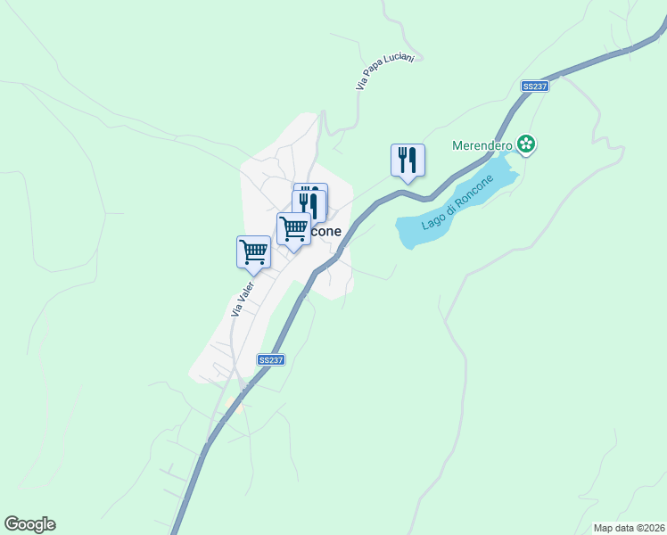 map of restaurants, bars, coffee shops, grocery stores, and more near 25 Via Nazionale in Roncone