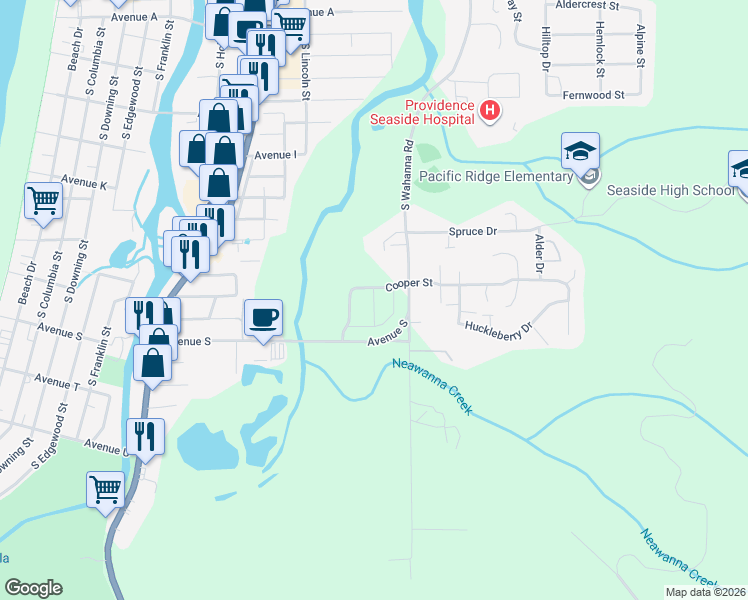 map of restaurants, bars, coffee shops, grocery stores, and more near 1659-1677 Wahanna Road in Seaside