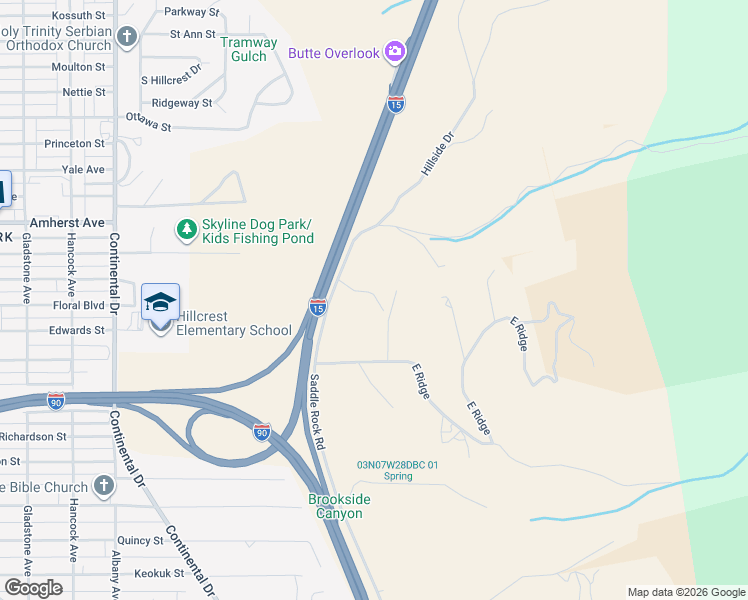 map of restaurants, bars, coffee shops, grocery stores, and more near 3320 Saddle Rock Road in Butte