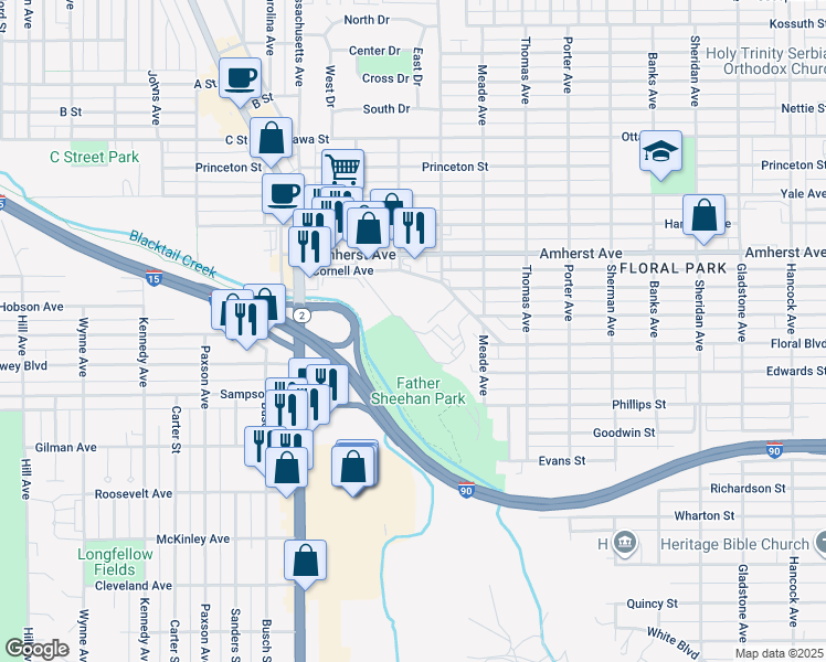 map of restaurants, bars, coffee shops, grocery stores, and more near 3001 Holiday Park Drive in Butte