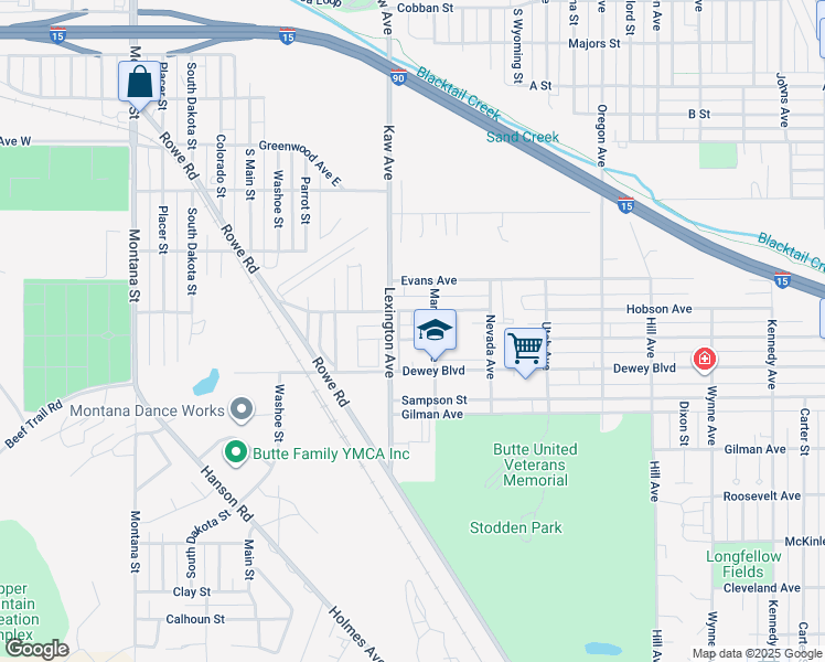 map of restaurants, bars, coffee shops, grocery stores, and more near 603 Schley Avenue in Butte