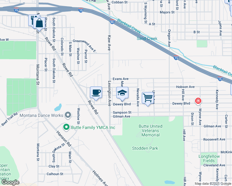 map of restaurants, bars, coffee shops, grocery stores, and more near 603 Schley Avenue in Butte