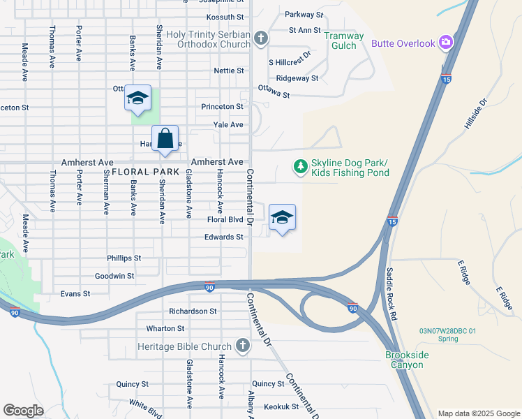 map of restaurants, bars, coffee shops, grocery stores, and more near 3040 Continental Drive in Butte