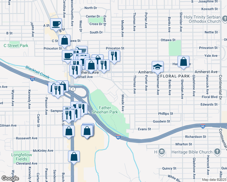 map of restaurants, bars, coffee shops, grocery stores, and more near 3001-3225 Holiday Park Drive in Butte