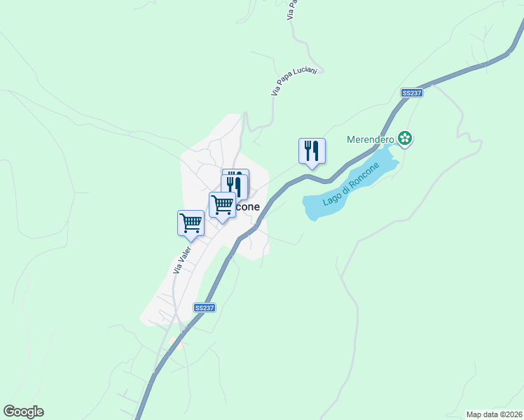 map of restaurants, bars, coffee shops, grocery stores, and more near 25 Via Nazionale in Roncone