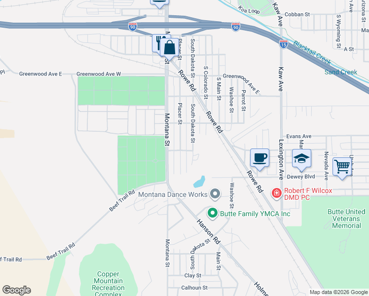 map of restaurants, bars, coffee shops, grocery stores, and more near 2650 Placer Street in Butte