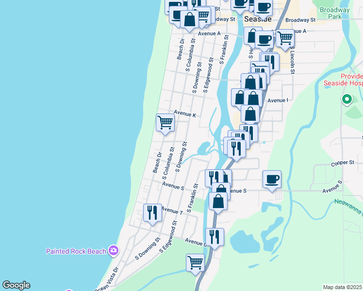 map of restaurants, bars, coffee shops, grocery stores, and more near 141 Avenue North in Seaside