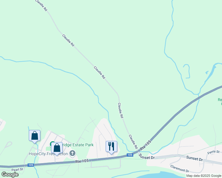map of restaurants, bars, coffee shops, grocery stores, and more near 281 Claudie Road in Fredericton