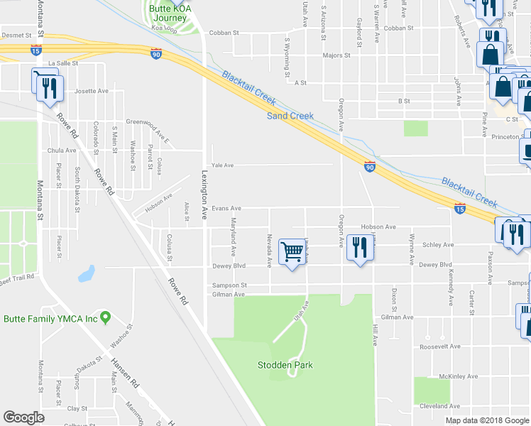 map of restaurants, bars, coffee shops, grocery stores, and more near 826 Evans Avenue in Butte