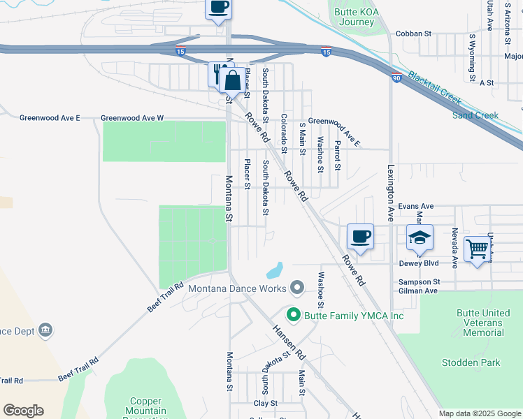 map of restaurants, bars, coffee shops, grocery stores, and more near 2650 Placer Street in Butte