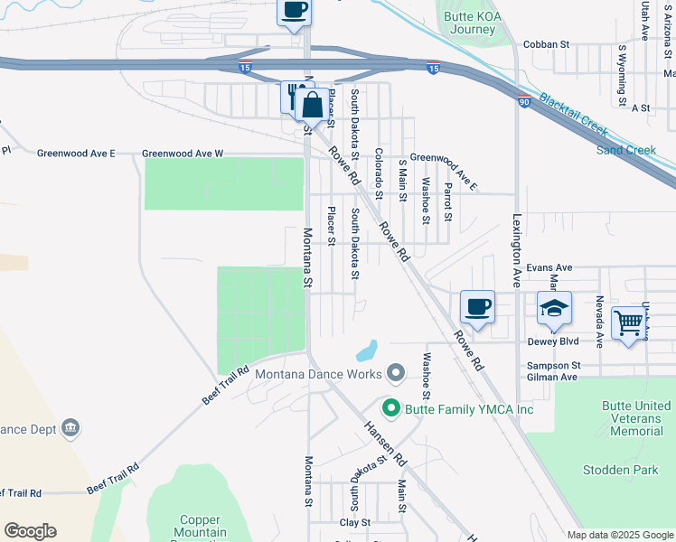 map of restaurants, bars, coffee shops, grocery stores, and more near 2650 Placer Street in Butte