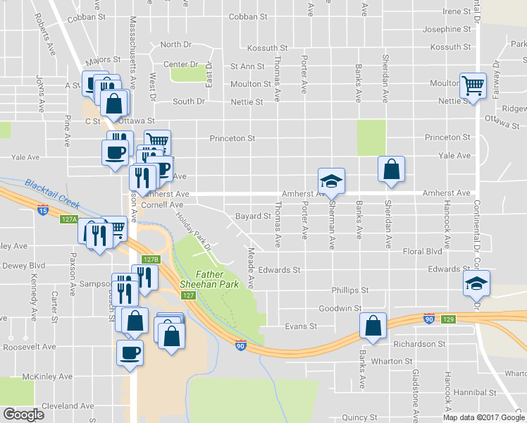 map of restaurants, bars, coffee shops, grocery stores, and more near 2514 Bayard St in Butte
