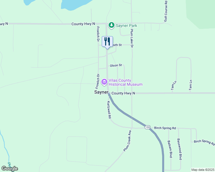 map of restaurants, bars, coffee shops, grocery stores, and more near in Sayner