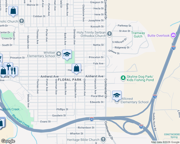 map of restaurants, bars, coffee shops, grocery stores, and more near in Butte-Silver Bow