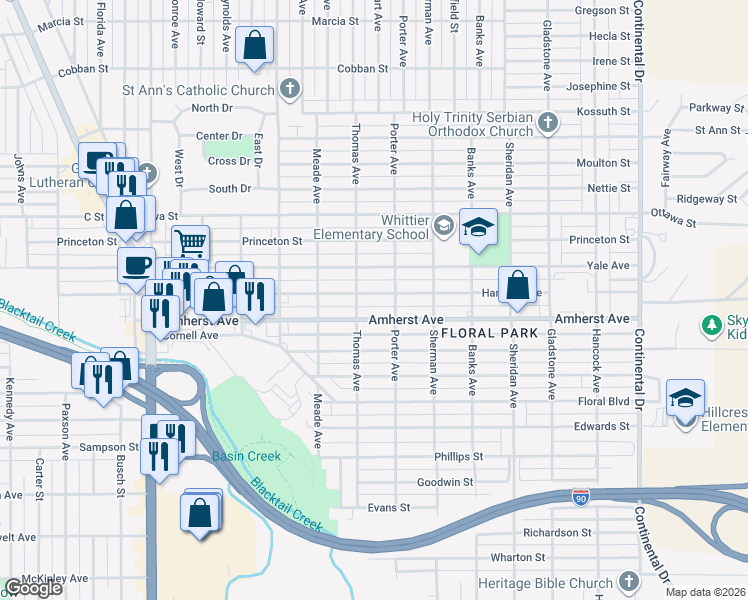 map of restaurants, bars, coffee shops, grocery stores, and more near 2620 Harvard Avenue in Butte