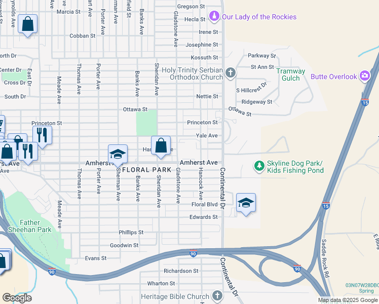 map of restaurants, bars, coffee shops, grocery stores, and more near in Butte-Silver Bow