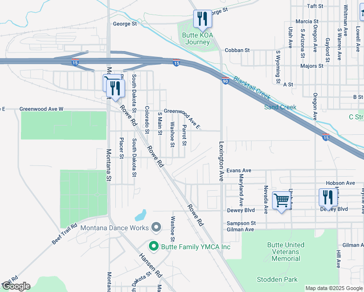 map of restaurants, bars, coffee shops, grocery stores, and more near 2560 Washoe Street in Butte
