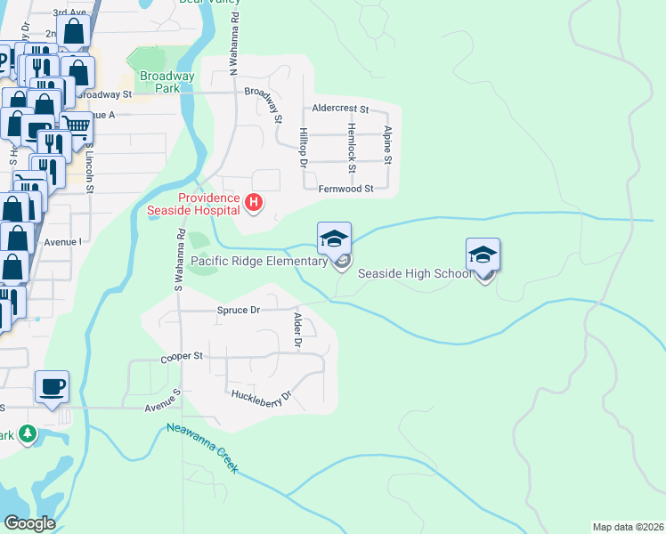 map of restaurants, bars, coffee shops, grocery stores, and more near 2000 Spruce Drive in Seaside
