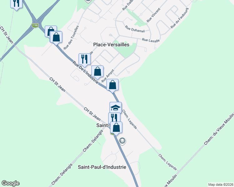 map of restaurants, bars, coffee shops, grocery stores, and more near 830 Boulevard de l'Industrie in Saint-Paul