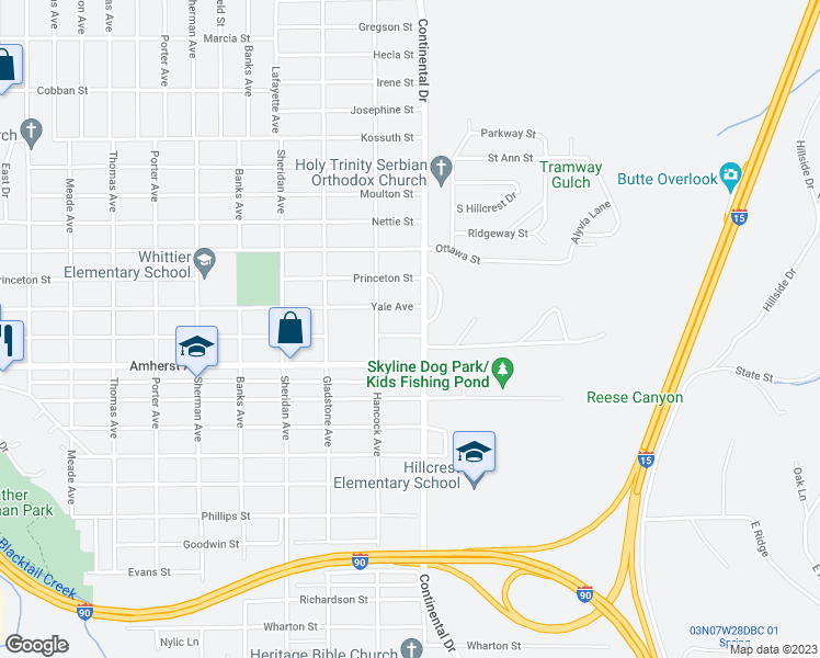 map of restaurants, bars, coffee shops, grocery stores, and more near 3215 Harvard Avenue in Butte