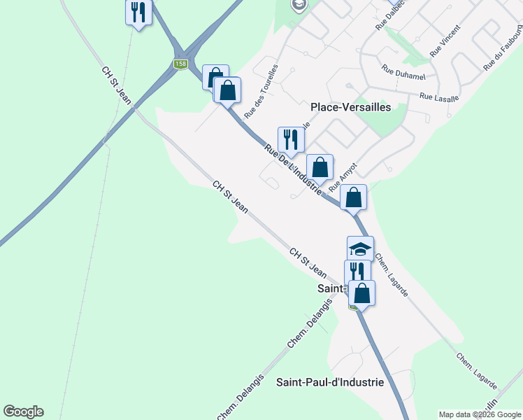 map of restaurants, bars, coffee shops, grocery stores, and more near 772 Chemin Saint Jean in Saint-Paul