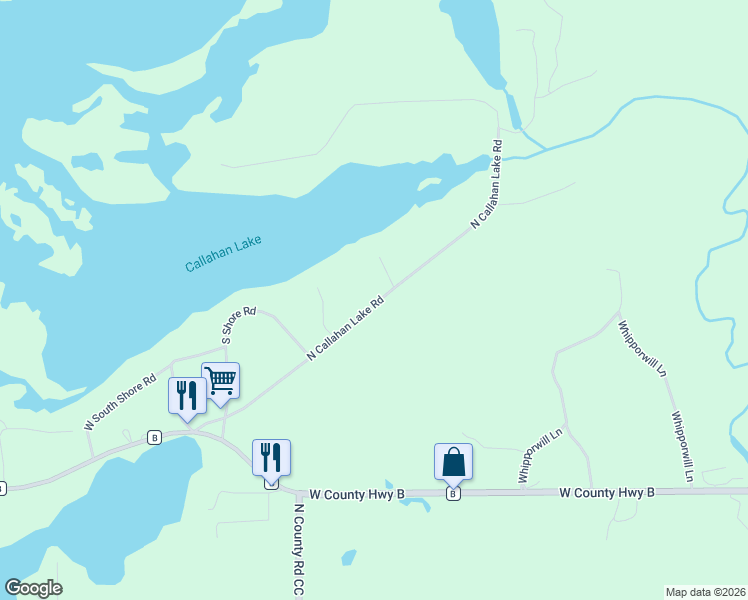 map of restaurants, bars, coffee shops, grocery stores, and more near 9853 North Callahan Lake Road in Hayward