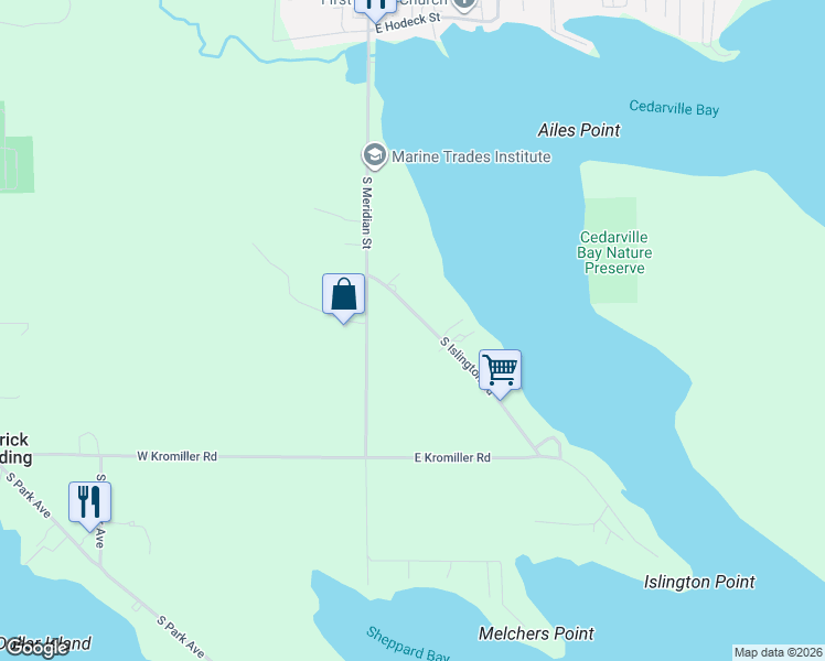 map of restaurants, bars, coffee shops, grocery stores, and more near 600-1134 South Islington Road in Cedarville