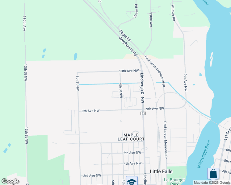 map of restaurants, bars, coffee shops, grocery stores, and more near 1001-1399 4th Street Northwest in Little Falls