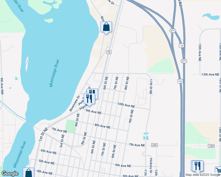 map of restaurants, bars, coffee shops, grocery stores, and more near 1119 7th Street Northeast in Little Falls