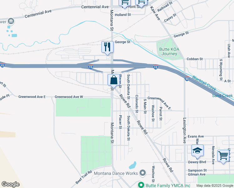 map of restaurants, bars, coffee shops, grocery stores, and more near 2339 Placer Street in Butte