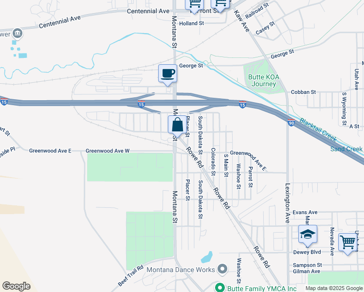 map of restaurants, bars, coffee shops, grocery stores, and more near 2339 Placer Street in Butte