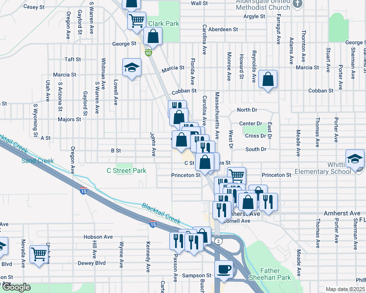 map of restaurants, bars, coffee shops, grocery stores, and more near in Butte
