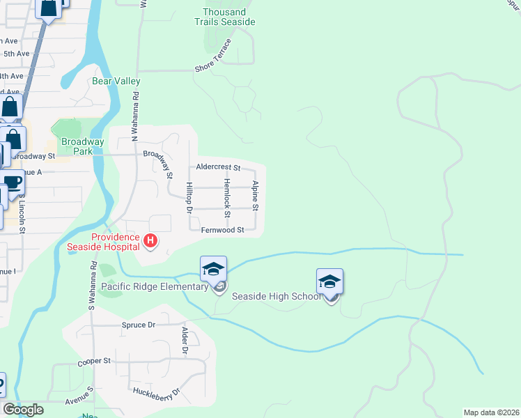 map of restaurants, bars, coffee shops, grocery stores, and more near 245 Alpine Street in Seaside