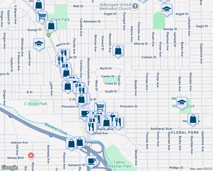 map of restaurants, bars, coffee shops, grocery stores, and more near 2220 Cross Drive in Butte