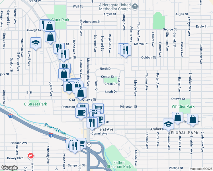 map of restaurants, bars, coffee shops, grocery stores, and more near 2220 Cross Drive in Butte