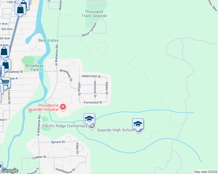 map of restaurants, bars, coffee shops, grocery stores, and more near 245 Alpine Street in Seaside