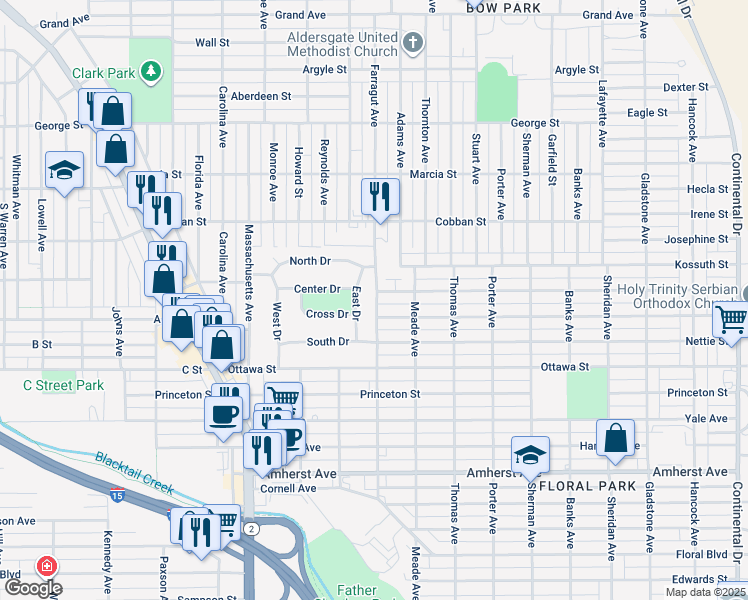 map of restaurants, bars, coffee shops, grocery stores, and more near 2121 Farragut Avenue in Butte