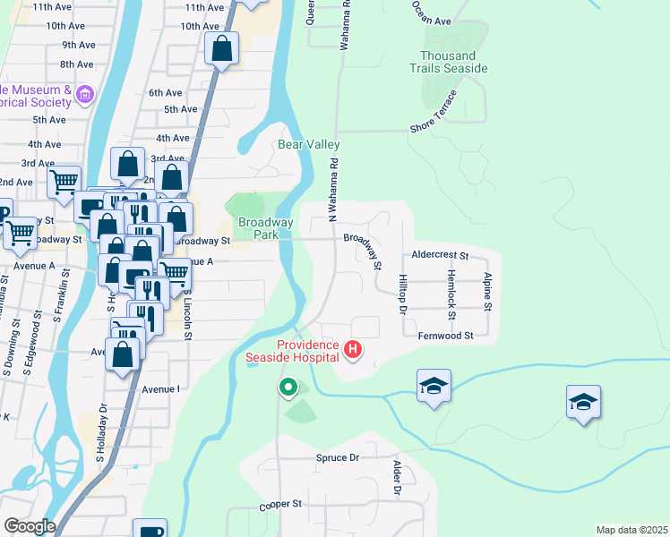 map of restaurants, bars, coffee shops, grocery stores, and more near 1653 Lea Way in Seaside