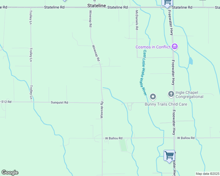 map of restaurants, bars, coffee shops, grocery stores, and more near 53179 Lewis Lane in Milton-Freewater