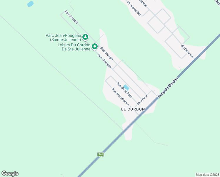 map of restaurants, bars, coffee shops, grocery stores, and more near 1310 Rue Moncharme in Sainte-Julienne