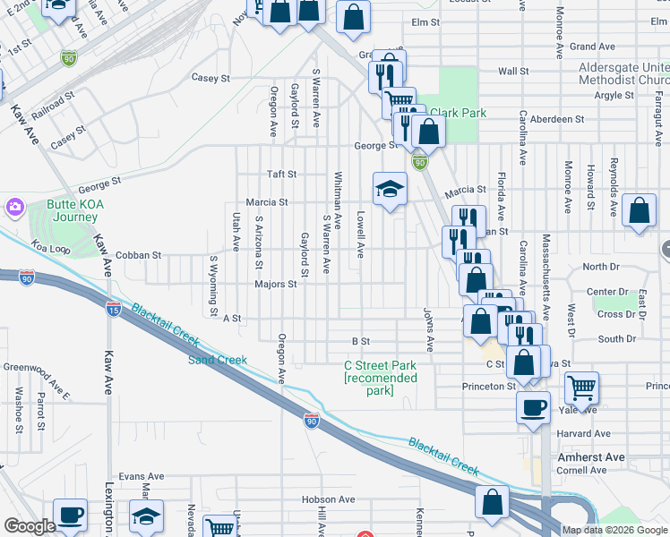 map of restaurants, bars, coffee shops, grocery stores, and more near 2000-2040 Whitman Avenue in Butte