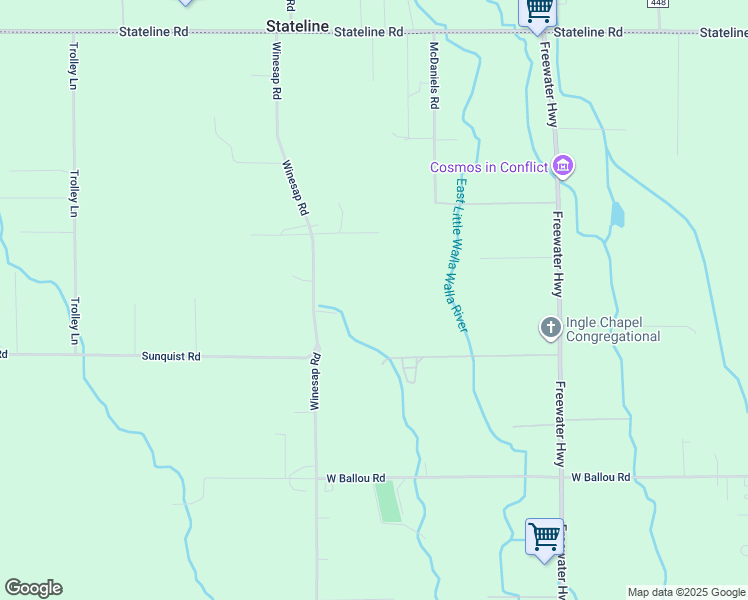 map of restaurants, bars, coffee shops, grocery stores, and more near 53179 Lewis Lane in Milton-Freewater