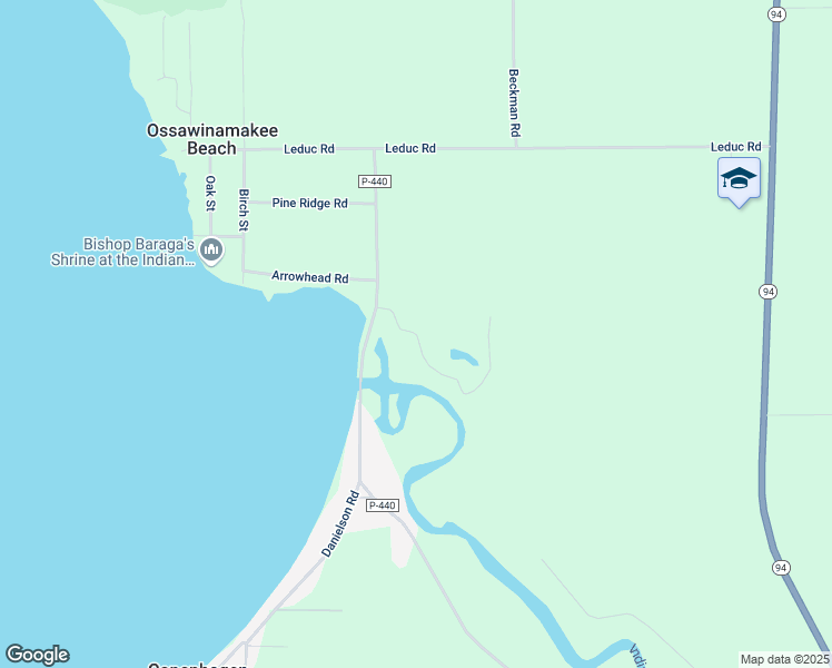 map of restaurants, bars, coffee shops, grocery stores, and more near County Road P-440 in Manistique