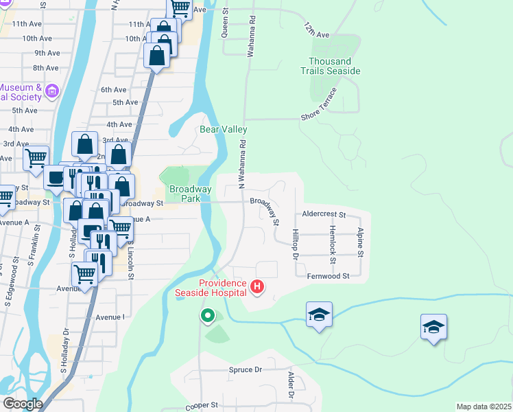 map of restaurants, bars, coffee shops, grocery stores, and more near in Seaside