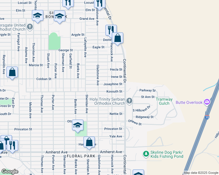 map of restaurants, bars, coffee shops, grocery stores, and more near 2019 Hancock Avenue in Butte