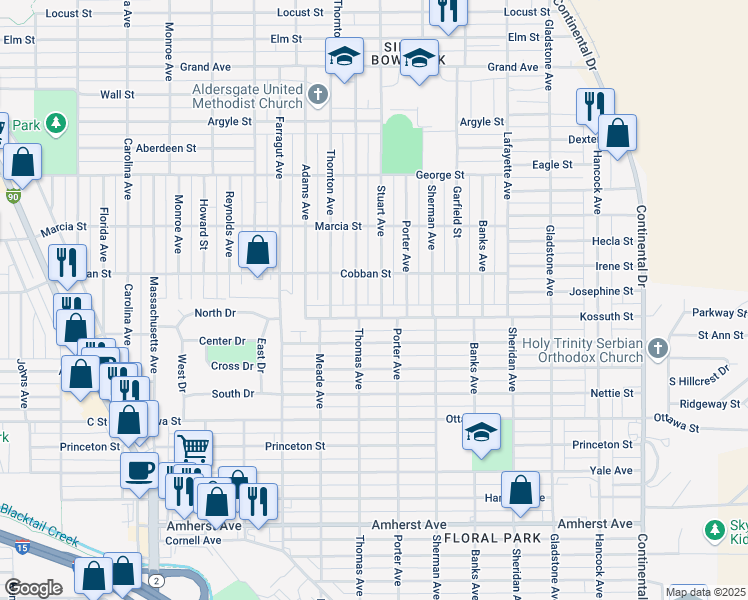 map of restaurants, bars, coffee shops, grocery stores, and more near 2015 Stuart Avenue in Butte-Silver Bow