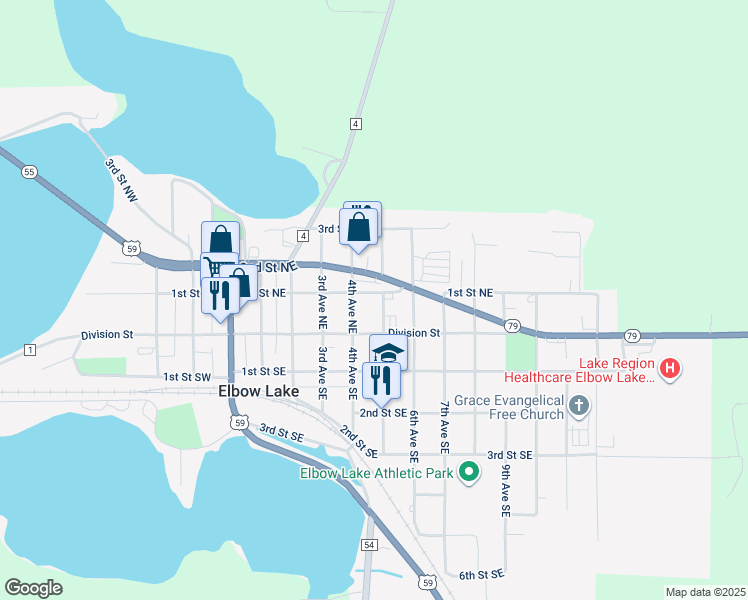 map of restaurants, bars, coffee shops, grocery stores, and more near 20 5th Avenue Northeast in Elbow Lake